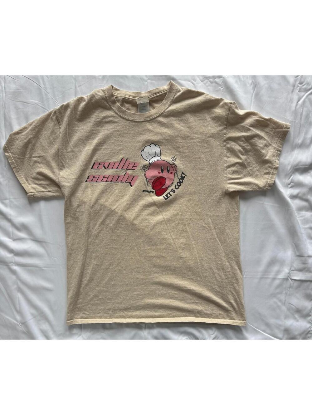 Kirby Bully School Lets Cook Graphic Tee Shirt Mens Medium Beige Nintendo Gamer